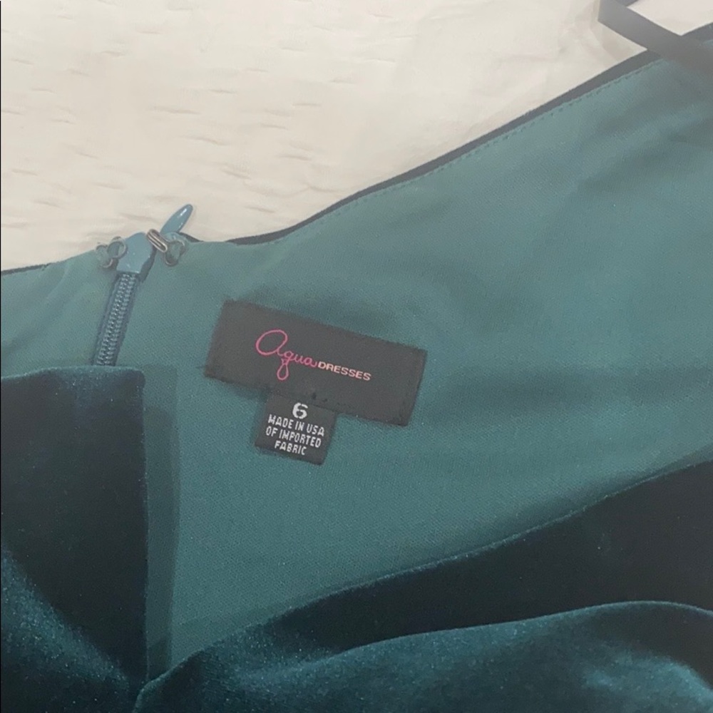 Aqua One Shoulder Velvet Dress in Dark Teal - Picture 5 of 5